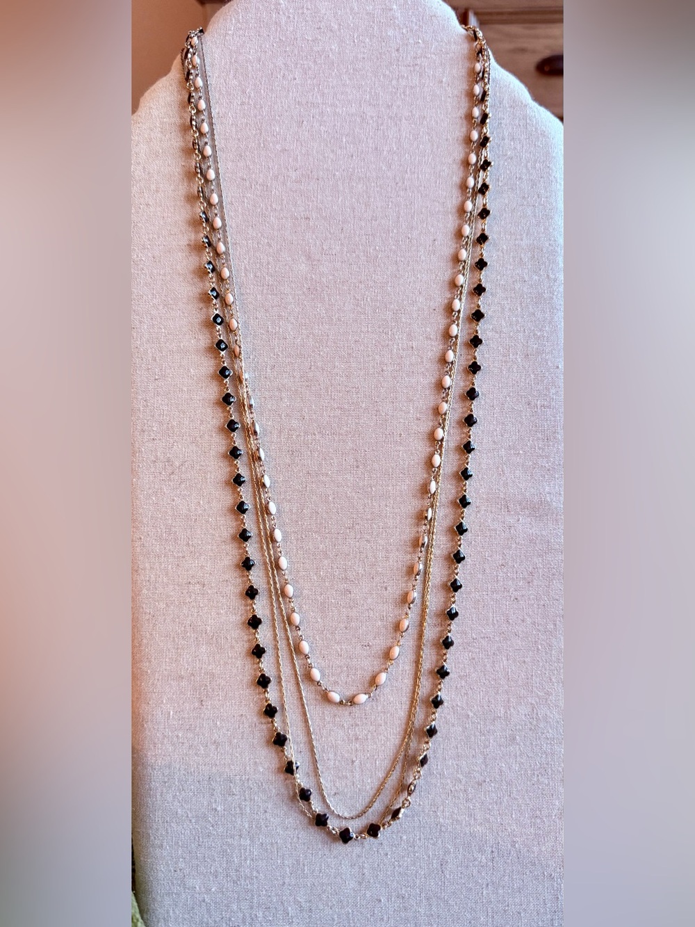 Stella & Dot | Layered Bead Necklace - Black and Cream